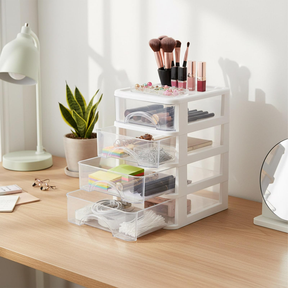Schubladenbox 4 Schubladen Transparent PP Kunststoff 14,2x18,3x23,5 cm