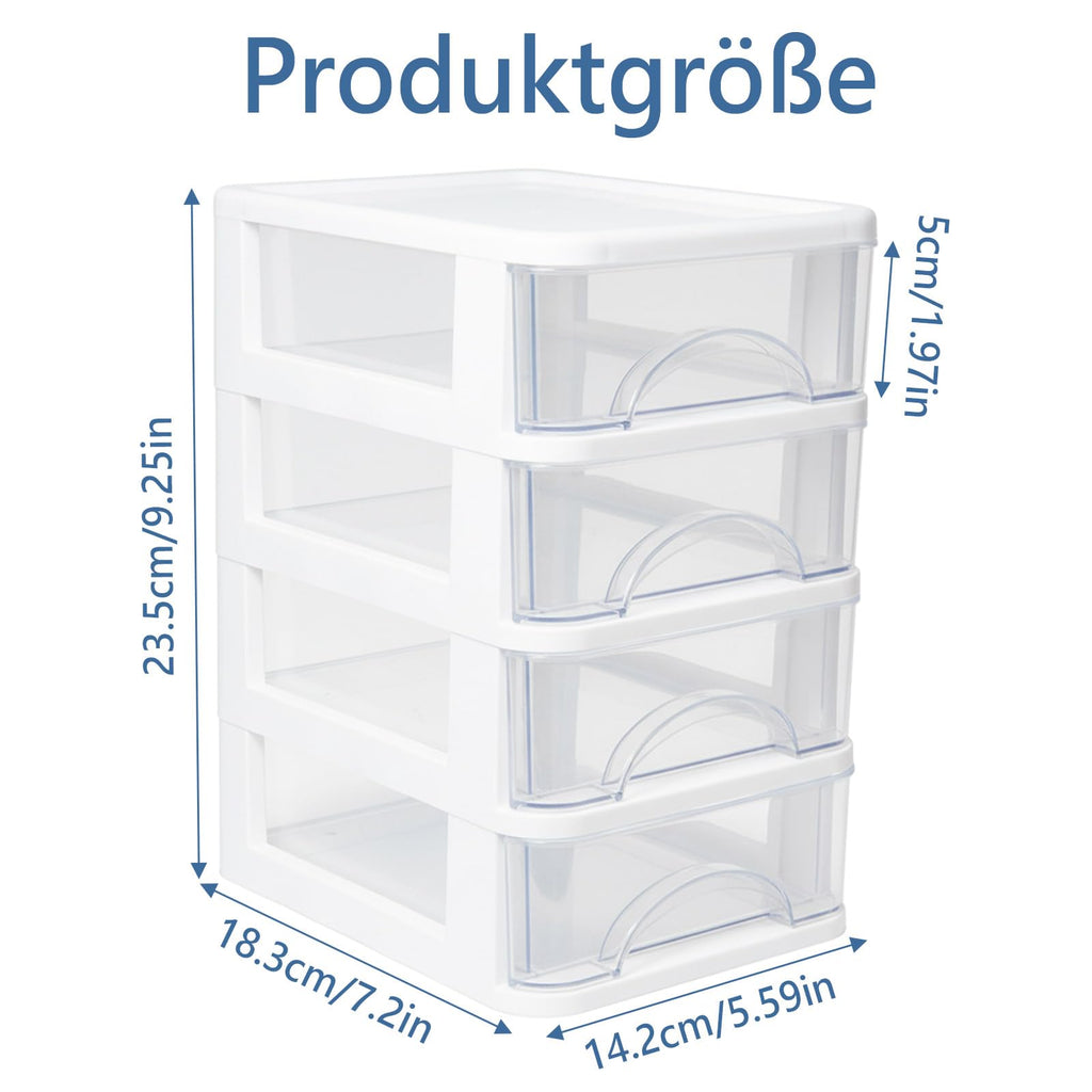 Schubladenbox 4 Schubladen Transparent PP Kunststoff 14,2x18,3x23,5 cm