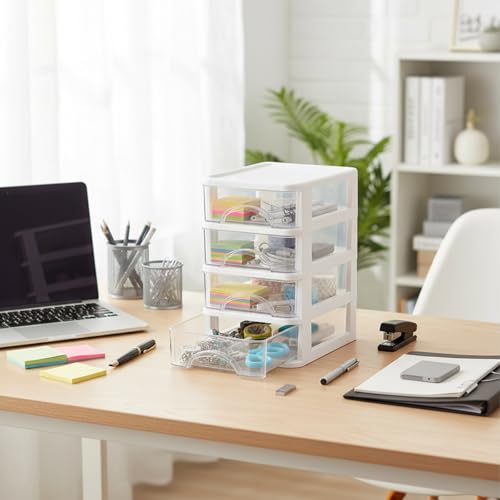 Schubladenbox 4 Schubladen Transparent PP Kunststoff 14,2x18,3x23,5 cm