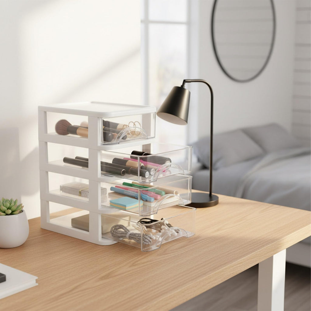 Schubladenbox 4 Schubladen Transparent PP Kunststoff 14,2x18,3x23,5 cm