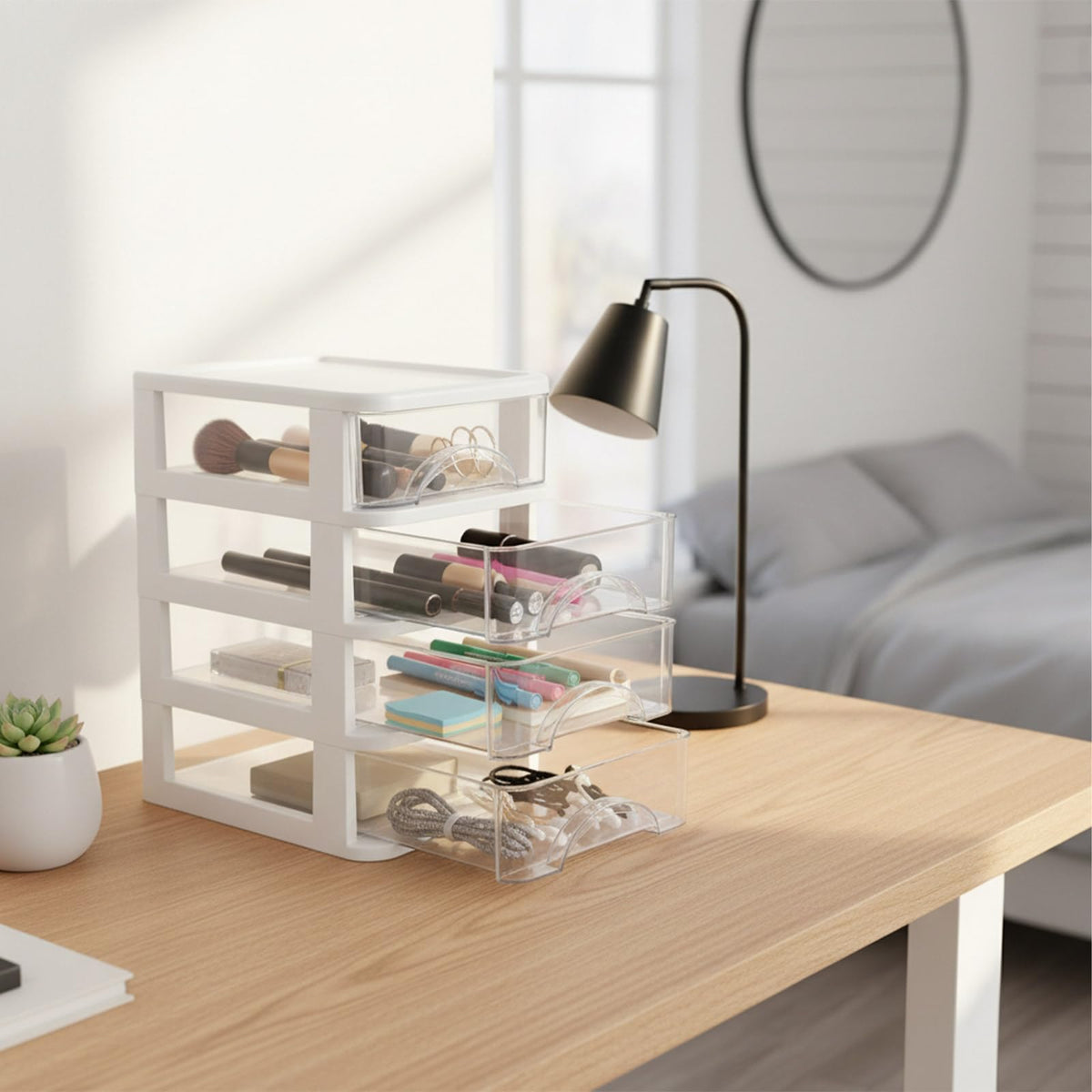 Schubladenbox 4 Schubladen Transparent PP Kunststoff 14,2x18,3x23,5 cm