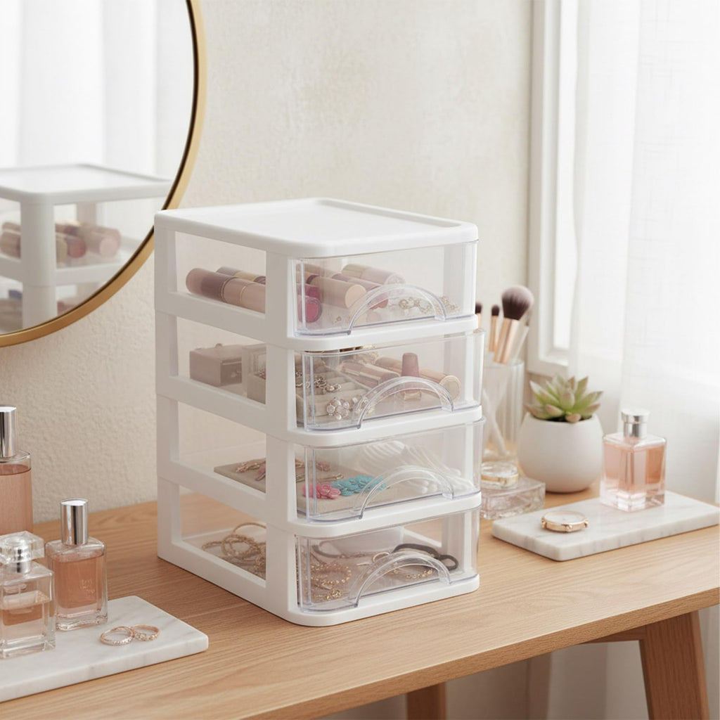 Schubladenbox 4 Schubladen Transparent PP Kunststoff 14,2x18,3x23,5 cm