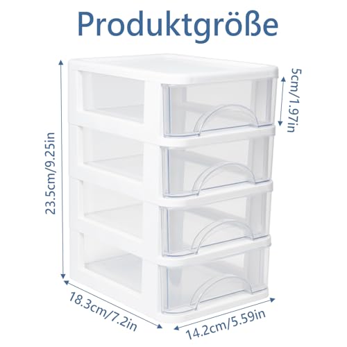 Schubladenbox 4 Schubladen Transparent PP Kunststoff 14,2x18,3x23,5 cm