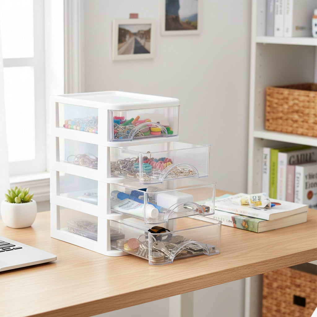 Schubladenbox 4 Schubladen Transparent PP Kunststoff 14,2x18,3x23,5 cm