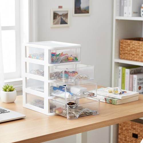 Schubladenbox 4 Schubladen Transparent PP Kunststoff 14,2x18,3x23,5 cm