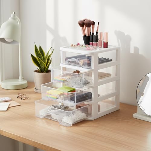 Schubladenbox 4 Schubladen Transparent PP Kunststoff 14,2x18,3x23,5 cm