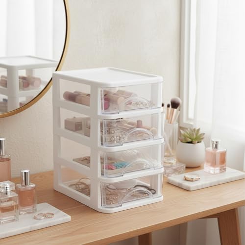 Schubladenbox 4 Schubladen Transparent PP Kunststoff 14,2x18,3x23,5 cm