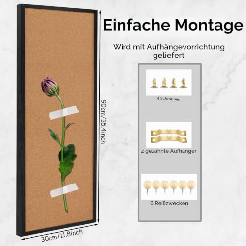 Okydoky Pinnwand Kork 90 x 30 cm,Korkwand für Heimdekoration,Office,Kork Pinnwand,pinwand korktafel groß,Schwarz Holzrahmen(BK-3090)