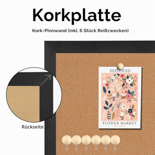 Okydoky Pinnwand Kork 90 x 30 cm,Korkwand für Heimdekoration,Office,Kork Pinnwand,pinwand korktafel groß,Schwarz Holzrahmen(BK-3090)