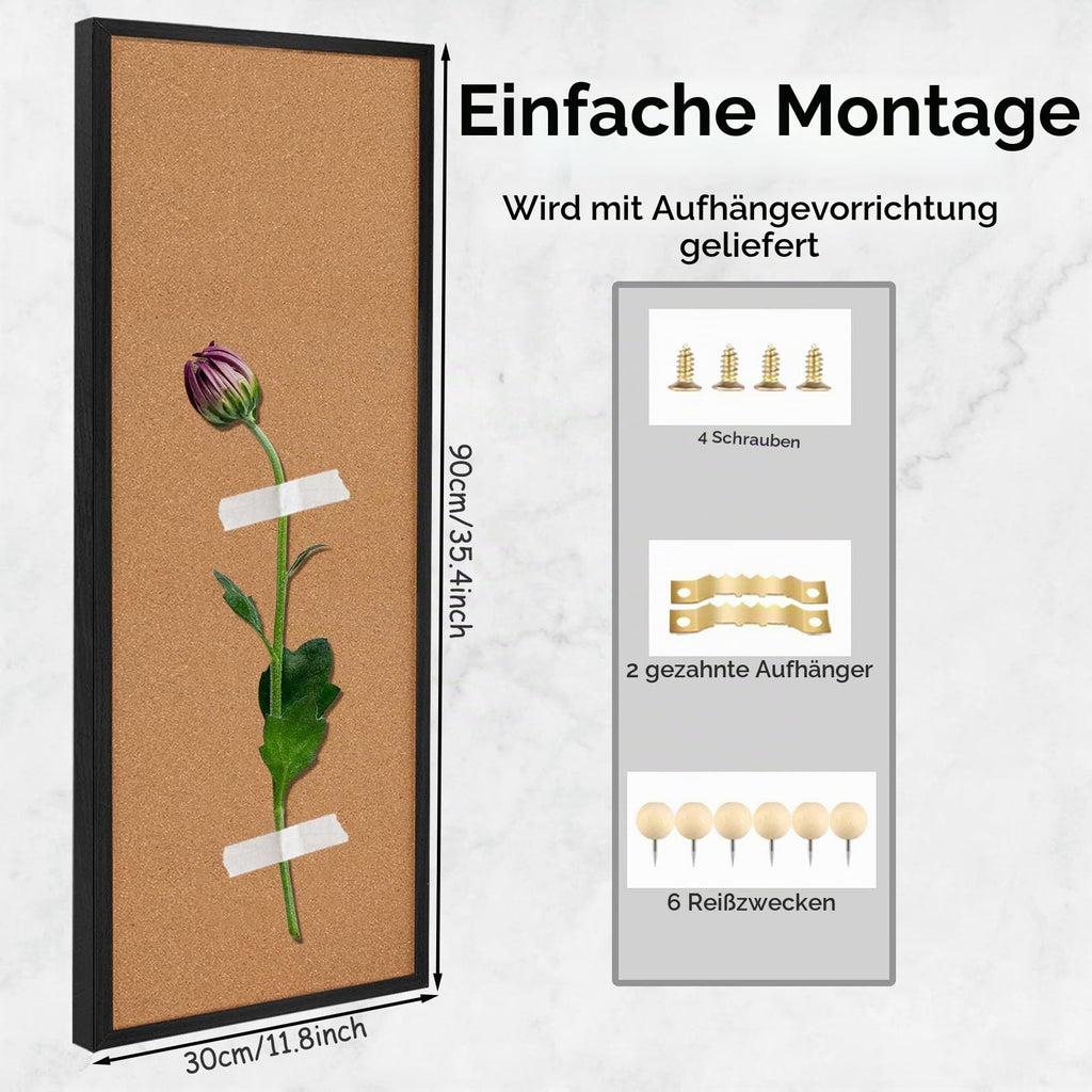 Okydoky Pinnwand Kork 90 x 30 cm,Korkwand für Heimdekoration,Office,Kork Pinnwand,pinwand korktafel groß,Schwarz Holzrahmen(BK-3090)