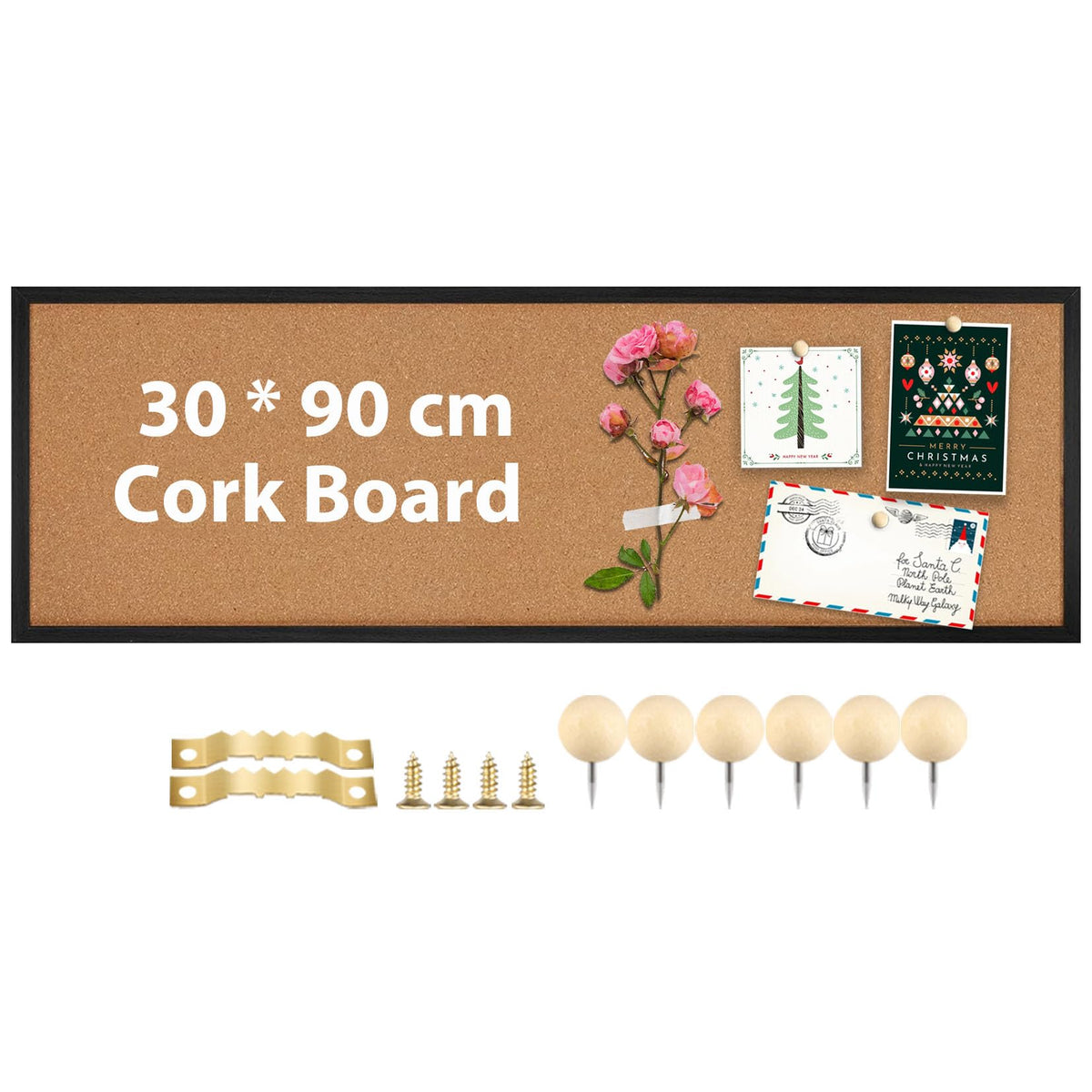 Okydoky Pinnwand Kork 90 x 30 cm,Korkwand für Heimdekoration,Office,Kork Pinnwand,pinwand korktafel groß,Schwarz Holzrahmen(BK-3090)