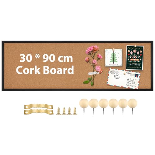 Okydoky Pinnwand Kork 90 x 30 cm,Korkwand für Heimdekoration,Office,Kork Pinnwand,pinwand korktafel groß,Schwarz Holzrahmen(BK-3090)