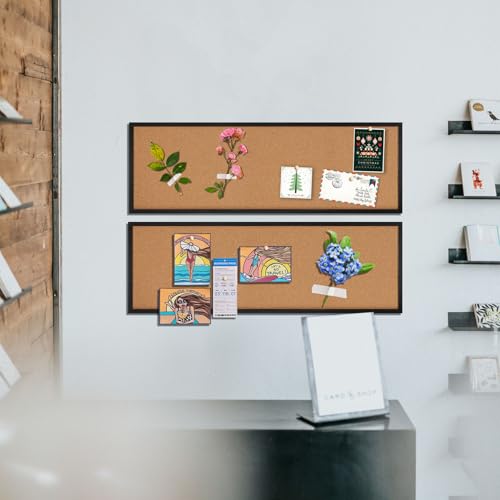 Okydoky Pinnwand Kork 90 x 30 cm,Korkwand für Heimdekoration,Office,Kork Pinnwand,pinwand korktafel groß,Schwarz Holzrahmen(BK-3090)