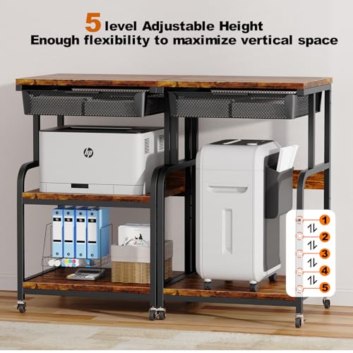 3-stufiger Druckertisch m. Schublade, 45 kg/Ebene, 5-fach Höhenverstellbar