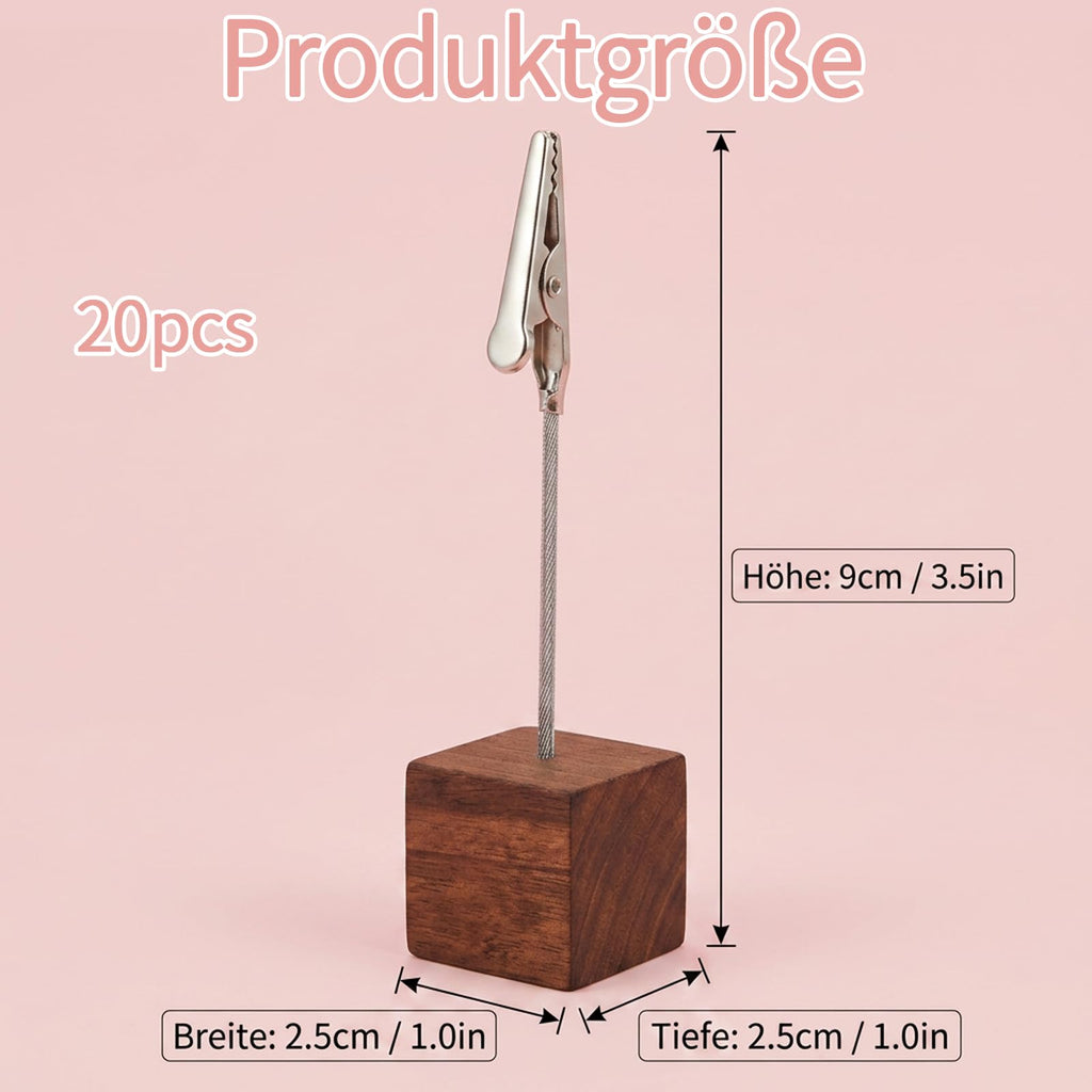 20 Stück Fotohalter mit Klammern, Kaffeebraune Visitenkartenhalter und Kartenständer, Kartenhalter Tisch,Foto Halter mit Klammer,Kartenständer,für Schreibtisch, Büro, Memos, Hochzeit