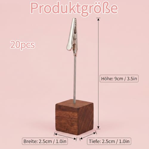 20 Stück Fotohalter mit Klammern, Kaffeebraune Visitenkartenhalter und Kartenständer, Kartenhalter Tisch,Foto Halter mit Klammer,Kartenständer,für Schreibtisch, Büro, Memos, Hochzeit
