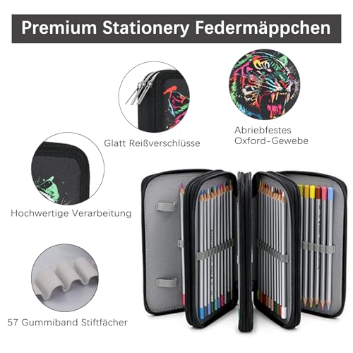 Veroa Federmäppchen 3-Fach Mehrschichtig,Große Kapazität Mäppchen-Schwarz