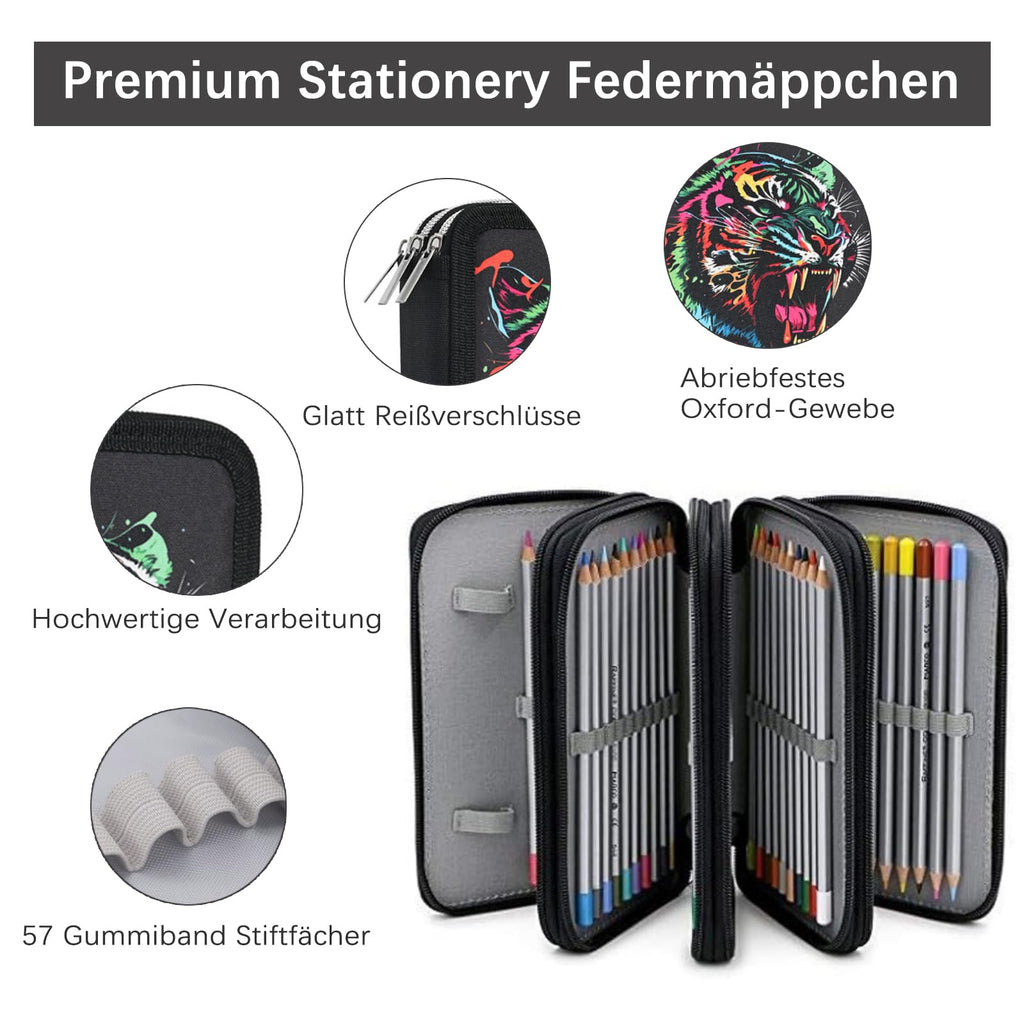 Veroa Federmäppchen 3-Fach Mehrschichtig,Große Kapazität Mäppchen-Schwarz