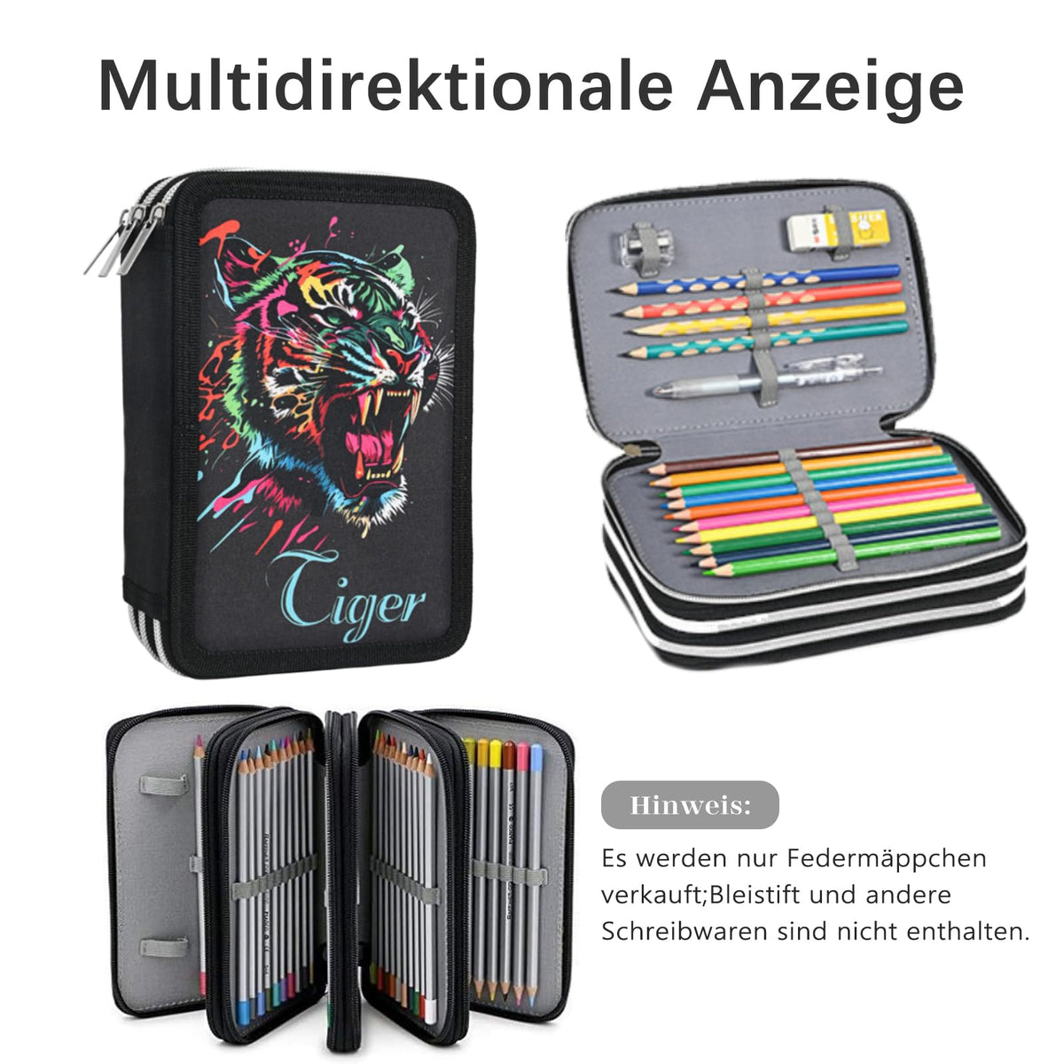 Veroa Federmäppchen 3-Fach Mehrschichtig,Große Kapazität Mäppchen-Schwarz
