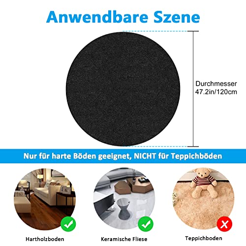 Bodenschutzmatte | Bürostuhl Unterlage | Gaming Stuhlmatten |120 x 120 cm Rund | Hartboden | Verbesserte Version - Großer Rutschfester Mehrzweck-Stuhlteppich für zu Hause (Schwarz)