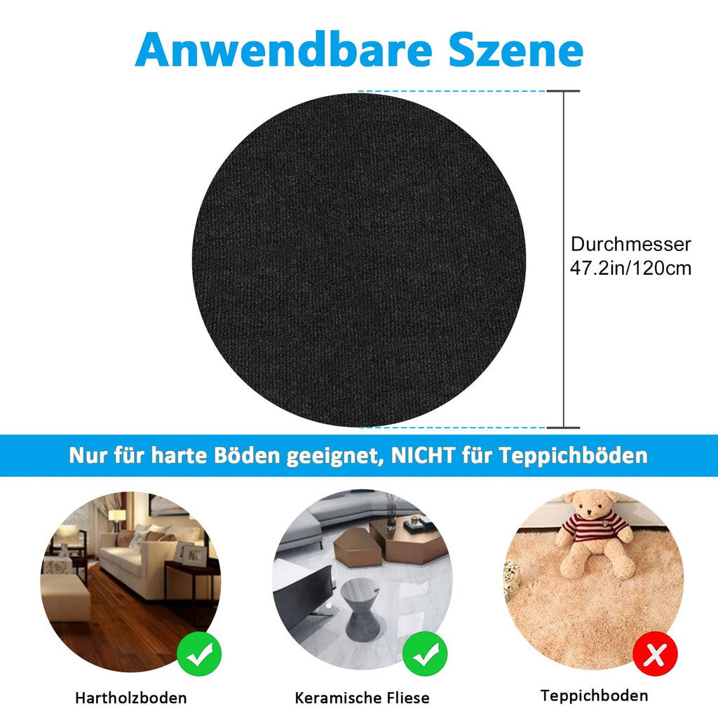 Bodenschutzmatte | Bürostuhl Unterlage | Gaming Stuhlmatten |120 x 120 cm Rund | Hartboden | Verbesserte Version - Großer Rutschfester Mehrzweck-Stuhlteppich für zu Hause (Schwarz)