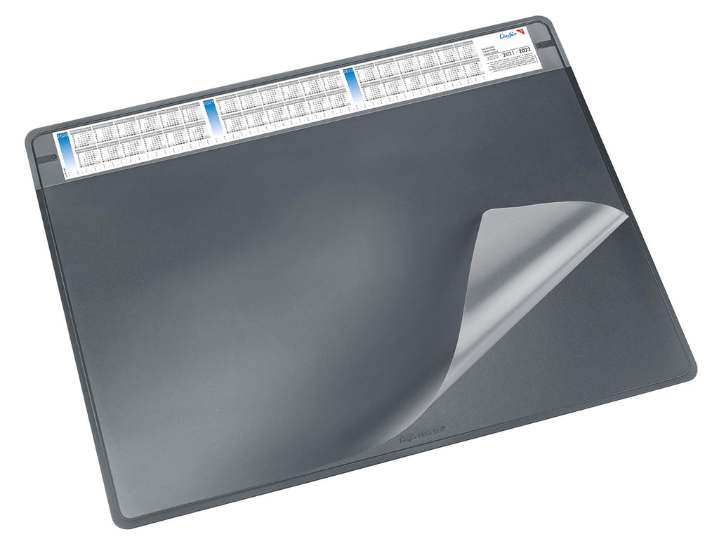 Läufer 47656 Durella Soft Schreibtischunterlage mit transparenter Auflage und Kalender, rutschfeste Schreibunterlage, Zubehör für Schreibtisch, 50 x 65 cm, schwarz