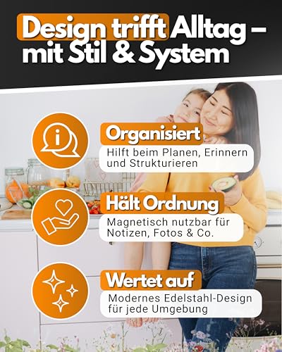 Feuerfest 123 Magnettafel I 100x50cm I Hochwertige Magnetwand aus 100% rostfreiem Edelstahl I Stilvolle Magnet-Tafel für Küche, Flur & Büro I Magnetische Pinnwand aus präziser Handarbeit