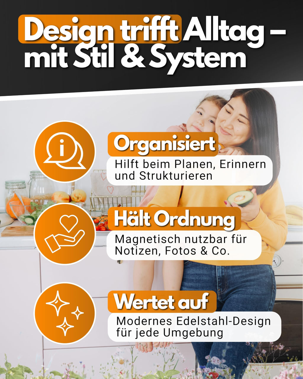 Feuerfest 123 Magnettafel I 100x50cm I Hochwertige Magnetwand aus 100% rostfreiem Edelstahl I Stilvolle Magnet-Tafel für Küche, Flur & Büro I Magnetische Pinnwand aus präziser Handarbeit
