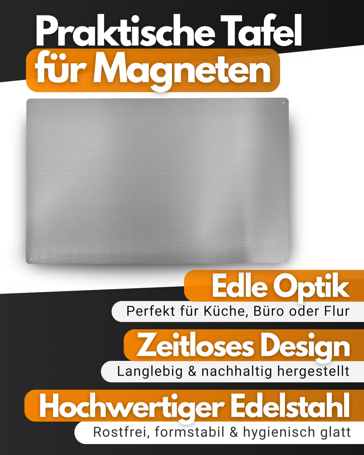 Feuerfest 123 Magnettafel I 100x50cm I Hochwertige Magnetwand aus 100% rostfreiem Edelstahl I Stilvolle Magnet-Tafel für Küche, Flur & Büro I Magnetische Pinnwand aus präziser Handarbeit