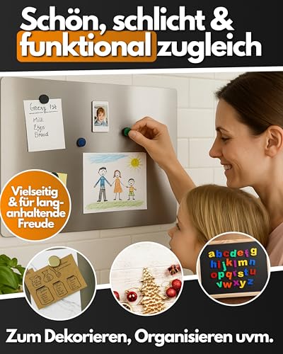 Feuerfest 123 Magnettafel I 100x50cm I Hochwertige Magnetwand aus 100% rostfreiem Edelstahl I Stilvolle Magnet-Tafel für Küche, Flur & Büro I Magnetische Pinnwand aus präziser Handarbeit
