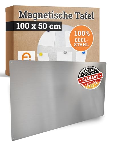 Feuerfest 123 Magnettafel I 100x50cm I Hochwertige Magnetwand aus 100% rostfreiem Edelstahl I Stilvolle Magnet-Tafel für Küche, Flur & Büro I Magnetische Pinnwand aus präziser Handarbeit