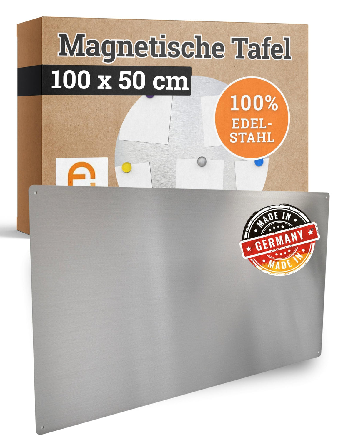 Feuerfest 123 Magnettafel I 100x50cm I Hochwertige Magnetwand aus 100% rostfreiem Edelstahl I Stilvolle Magnet-Tafel für Küche, Flur & Büro I Magnetische Pinnwand aus präziser Handarbeit
