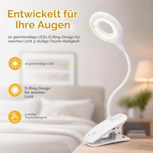 Leselampe Bett, 20 LED, 360° Flexibel, USB Aufladbar