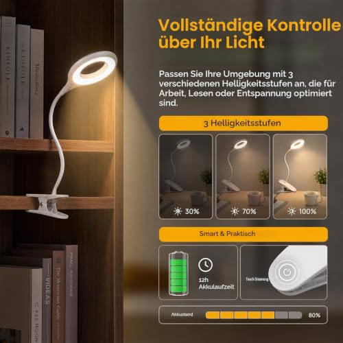 Leselampe Bett, 20 LED, 360° Flexibel, USB Aufladbar
