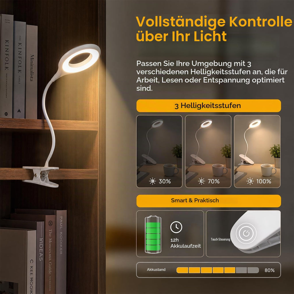 Leselampe Bett, 20 LED, 360° Flexibel, USB Aufladbar