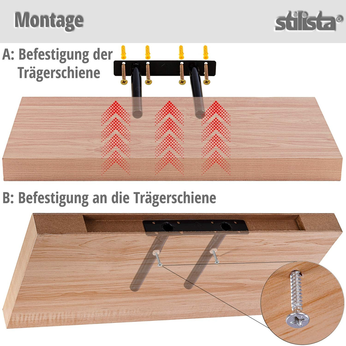 STILISTA Wandregal Volato, freischwebend, Farb- & Größenwahl, 40 cm Weiß