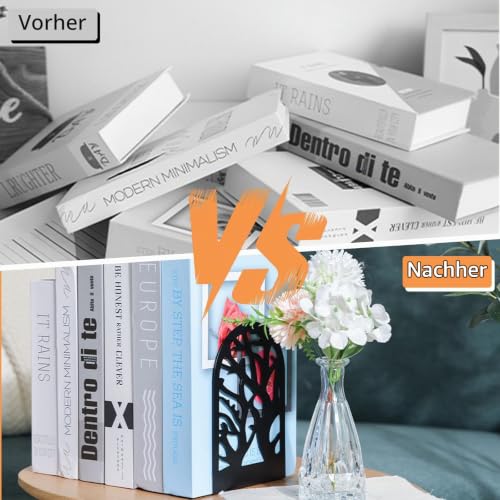 8 Stück Metall Schwarz Buchstütze, Bücherhalter mit Baummuster