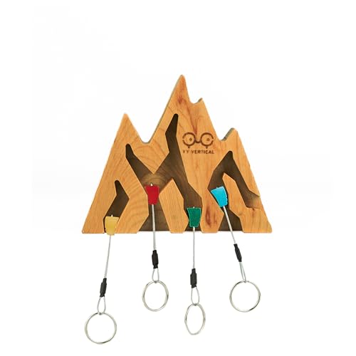 Schlüsselbrett Holz Wand mit Bergdesign, inkl. 4 Schlüsselringe, Klettern