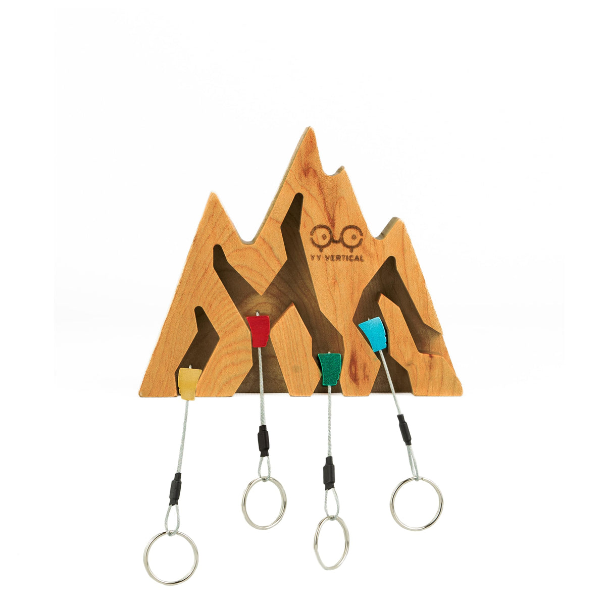 Schlüsselbrett Holz Wand mit Bergdesign, inkl. 4 Schlüsselringe, Klettern