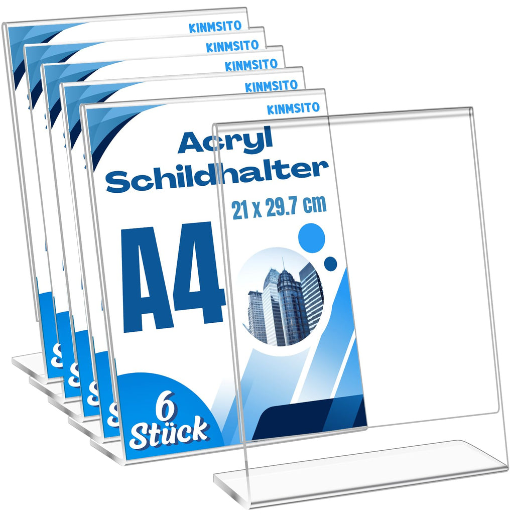 6 Stück Acryl Schilderhalter A4, Tischaufsteller, Transparent