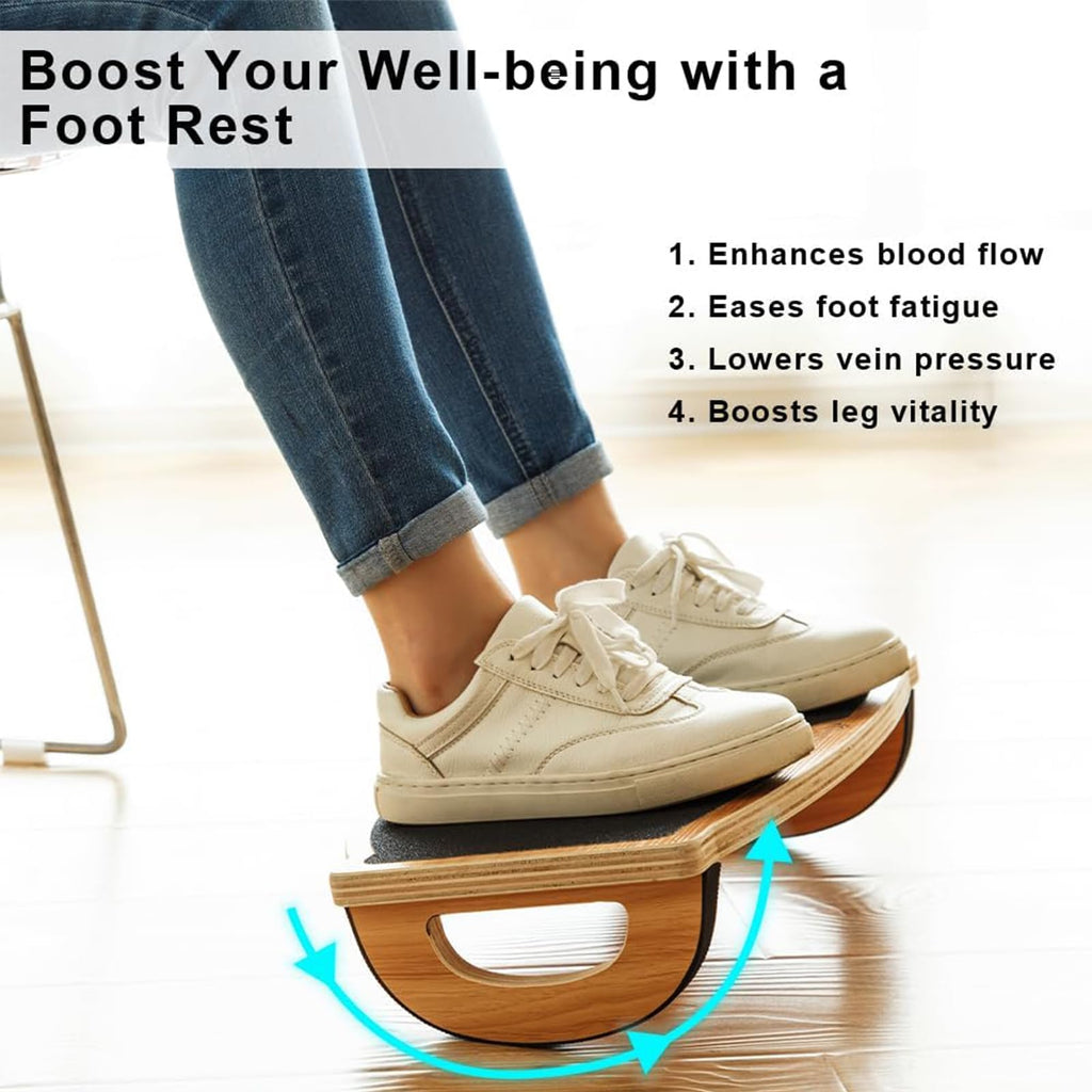 StrongTek Foot Rest Under Desk, Desk Footrest, Rocking Foot Nursing Stool, Rocker Balance Board, Natural Wood, Non-Slip, Ergonomic Pressure Relief for Posture Support, Home, Office Use (18Wx11L)