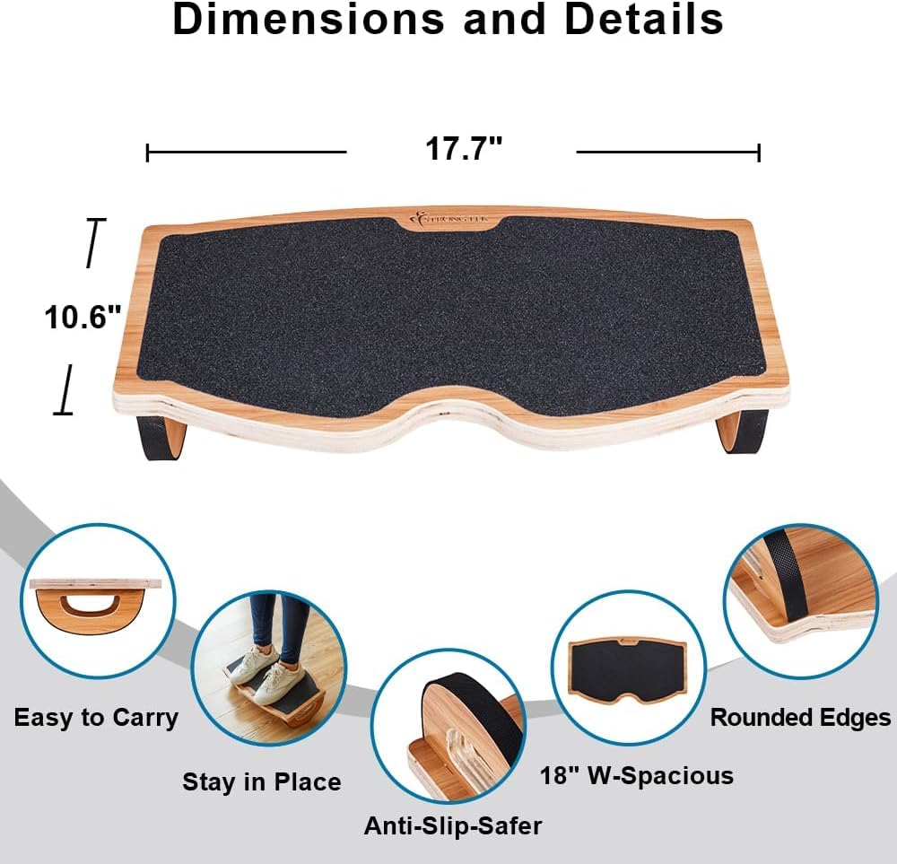 StrongTek Foot Rest Under Desk, Desk Footrest, Rocking Foot Nursing Stool, Rocker Balance Board, Natural Wood, Non-Slip, Ergonomic Pressure Relief for Posture Support, Home, Office Use (18Wx11L)