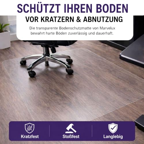 Marvelux Bodenschutzmatte Bürostuhl für Hartböden, Polycarbonat 116 x 200cm