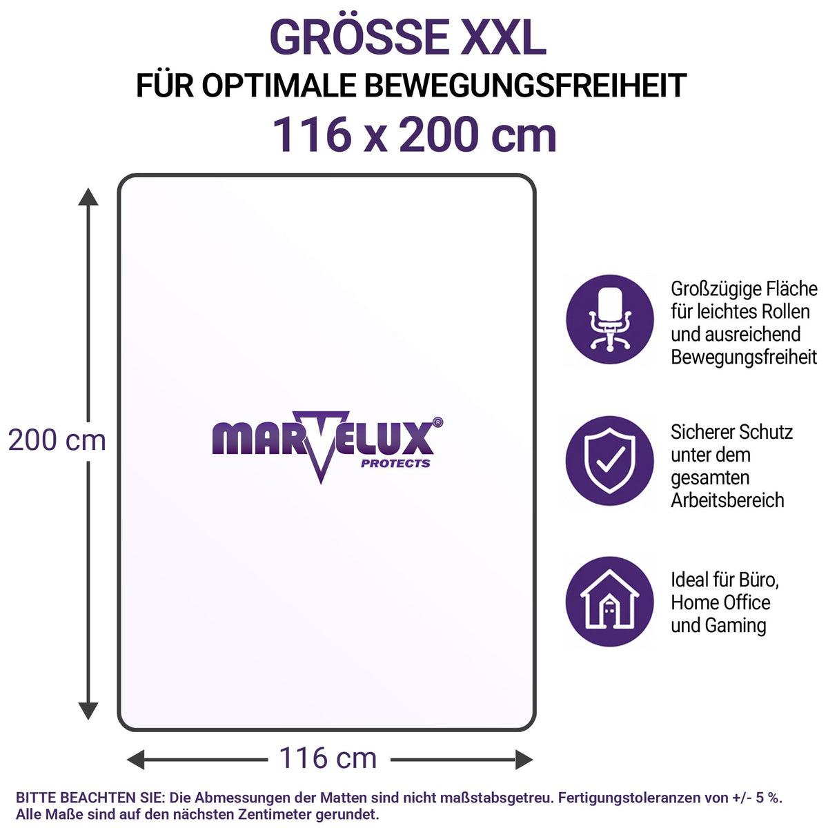 Marvelux Bodenschutzmatte Bürostuhl für Hartböden, Polycarbonat 116 x 200cm