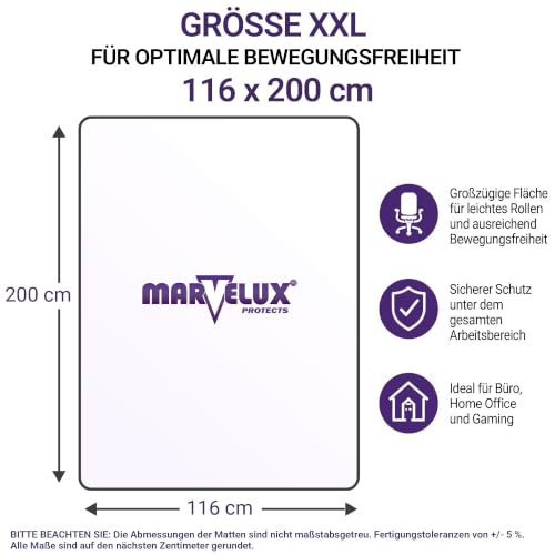Marvelux Bodenschutzmatte Bürostuhl für Hartböden, Polycarbonat 116 x 200cm