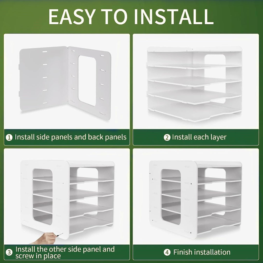 LATERN 5 Stufiger Briefablage Organizer, A4 Papier Ablagefach Aktendokumenthalter Schreibtisch Organizer mit Stifthalter für Home Office Schule Desktop Organisation (Holz-Kunststoff)