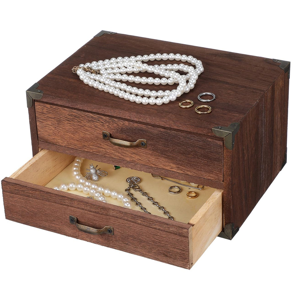 Ciieeo Schreibtisch-Aufbewahrungsbox Aus Holz Mit 2 Schubladen Vintage Schubladenbox Für Bürobedarf Kosmetik Und Schmuck Kompakte Desktop-Box Für Zuhause Arbeitszimmer Und Kleine Räume