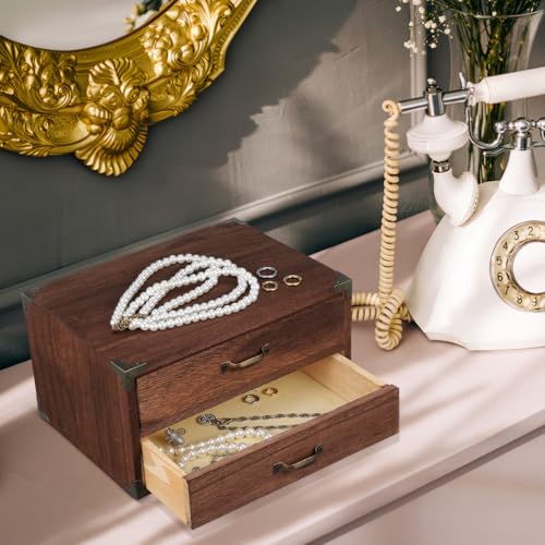 Ciieeo Schreibtisch-Aufbewahrungsbox Aus Holz Mit 2 Schubladen Vintage Schubladenbox Für Bürobedarf Kosmetik Und Schmuck Kompakte Desktop-Box Für Zuhause Arbeitszimmer Und Kleine Räume