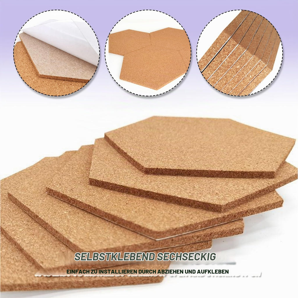 Pinnwand Kork Selbstklebend 6 Stück Korkplatten Korkwand für die Wand Kork Pinnwand Korktafel Selbstklebend Sechseckiges Korkbrett