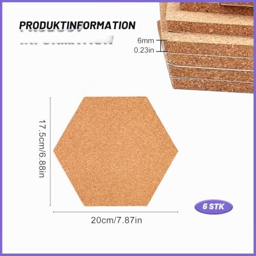 Pinnwand Kork Selbstklebend 6 Stück Korkplatten Korkwand für die Wand Kork Pinnwand Korktafel Selbstklebend Sechseckiges Korkbrett